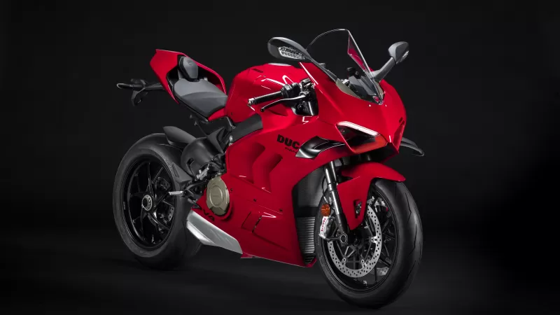 Ducati Panigale V4, Sports bikes, 2022, Red bikes, Dark background, 5K, 8K