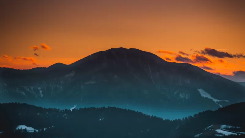 Mount St. Ursula, Peak, Dawn, Dusk, Sunset, Evening sky, Slovenia, 5K