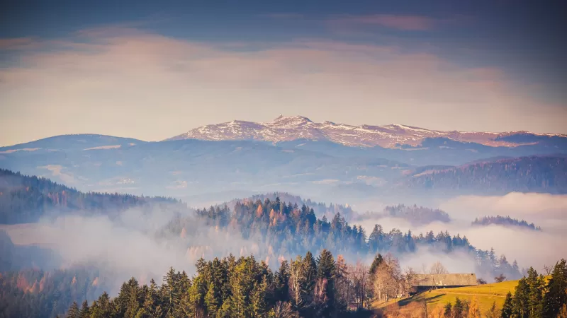 Kamnik Alps, Slovenia, Misty forest hills, 5K wallpaper