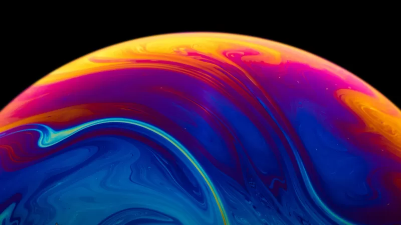 Soap Bubble, Black background, Vibrant, Painting, Panoramic, Sphere, Colourful, 5K
