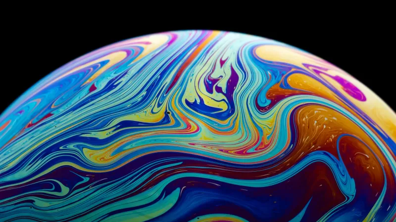 Soap Bubble, Modern Art, Painting, Vibrant, Plant Illustration, Black background, Panoramic, 5K