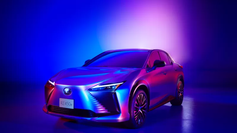 Lexus RZ 450e wallpaper, Electric SUV, Blue and purple light, 2023