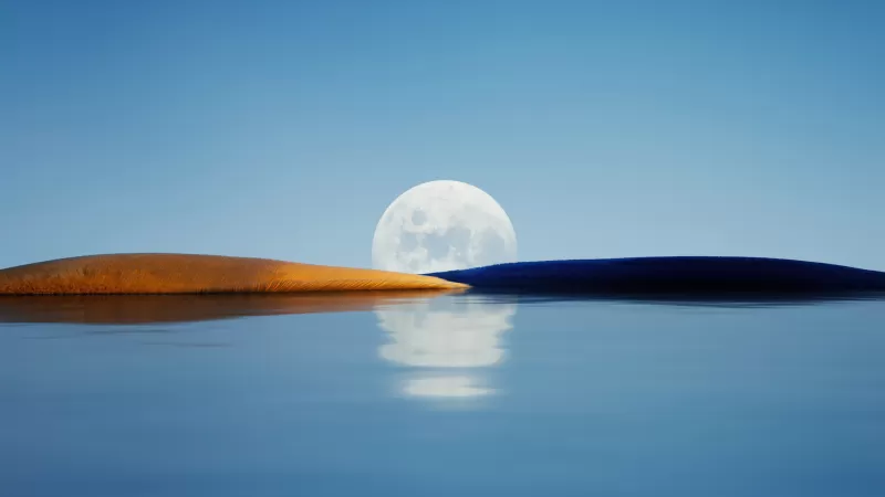 Huawei P50 Pocket, Morning sky, Moon, Body of Water, Reflection, Landscape, Stock