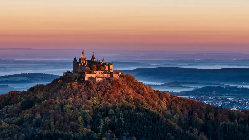 Hohenzollern Castle wallpaper, Misty autumn hills, Germany