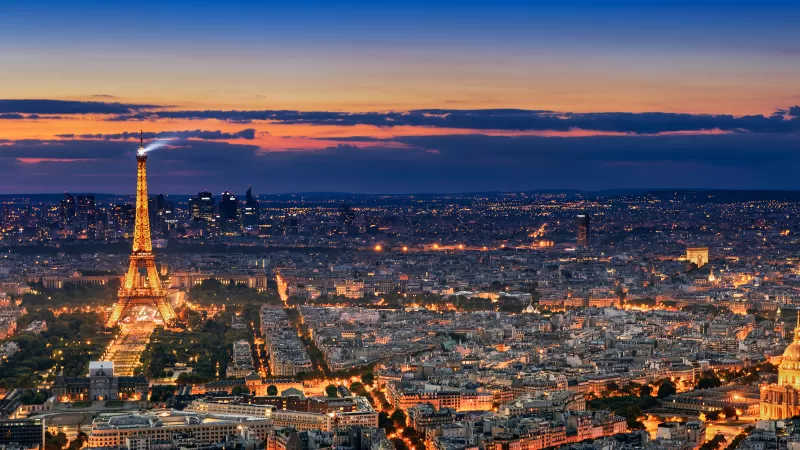Eiffel Tower, Paris, Arc de Triomphe, Les Invalides, Aerial view, Panorama, Cityscape, 5K, 8K,France