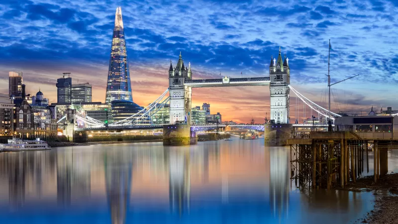 Tower Bridge, London Bridge, London, River Thames, Europe, Reflections, Cityscape, 5K, England