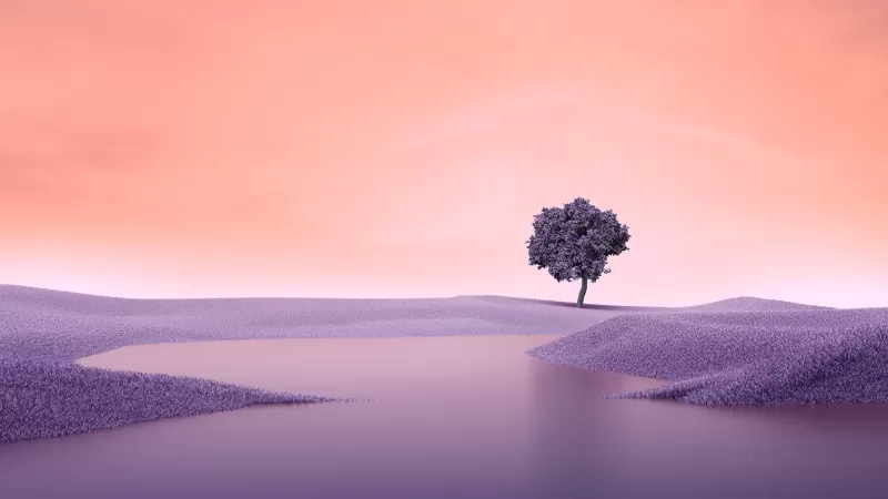 Lone tree, Landscape, Spring, Lake, Surreal, Digital composition, Aesthetic