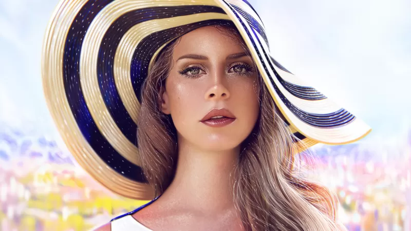 Lana Del Rey, American singer, Sun hat, Portrait wallpaper, Digital Art