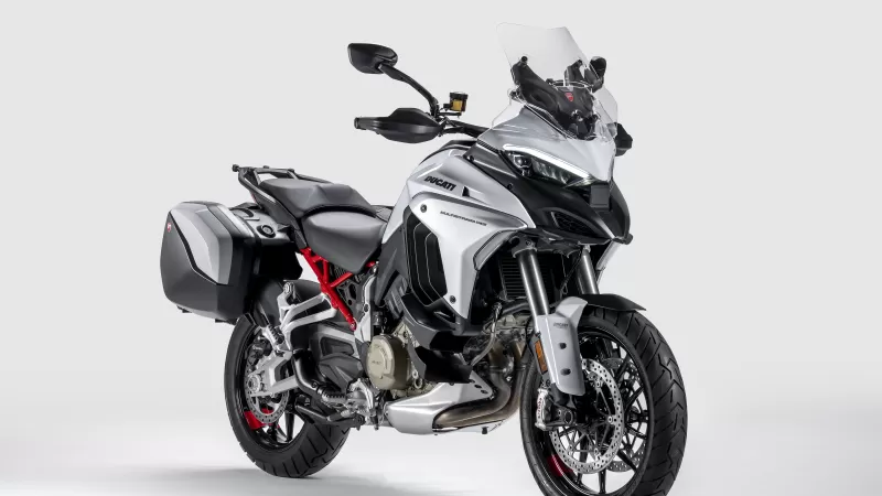 Ducati Multistrada V4 S wallpaper, Iceberg White, Panniers, White background, 2022