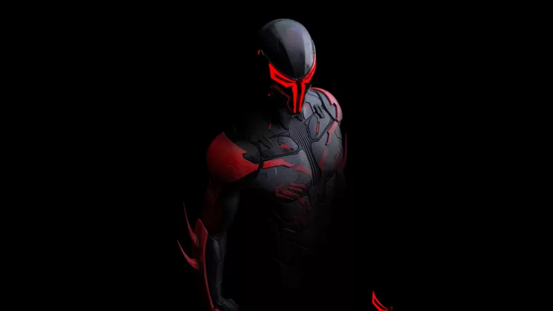Spider-Man 2099 8K, Marvel Superheroes, Marvel Comics, Concept Art, AMOLED, Black background, 5K, 8K