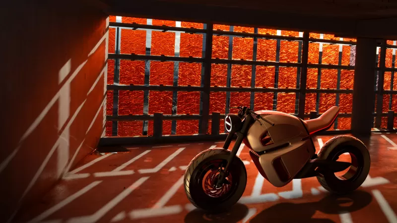 Nawa Racer, Electric cafe racer, Hybrid bike, Orange light, 4K wallpaper