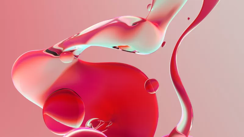 Red glossy fluid, 3D liquid, Pink background, 4K wallpaper