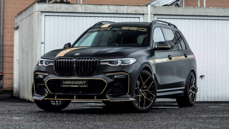 Manhart MHX7 650, BMW X7 M50i, Matte black and gold, 2022 wallpaper