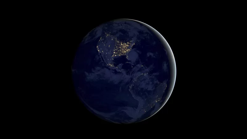 Earth, Night, iOS 11, Stock, Black background, iPad