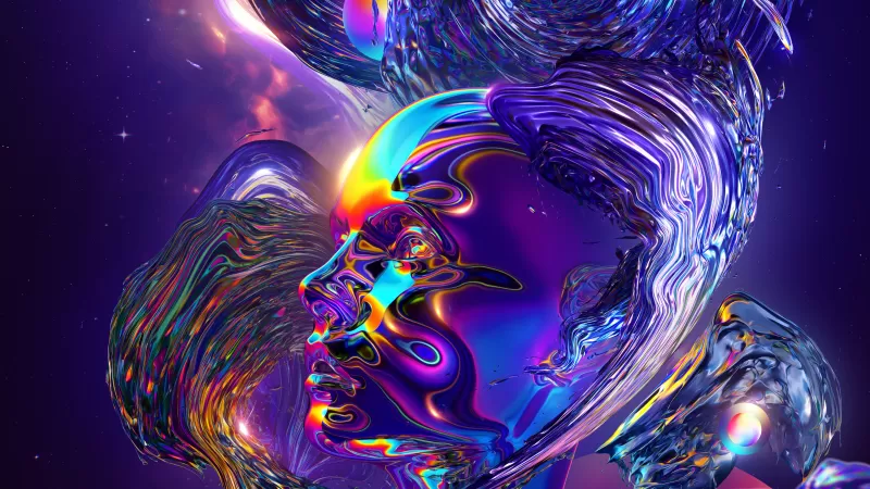 Woman, Dream, Space, Psychedelic, Rainbow, Colorful, Vivid, 3D, Digital Art