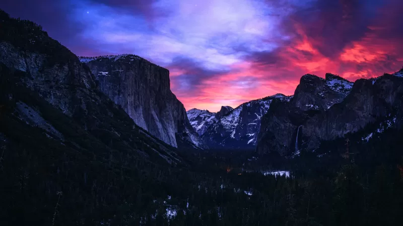 Yosemite National Park, Sunrise, Tunnel View, Beautiful Sky, Landscape, Scenery, Valley, No People, Snow covered, 5K, 8K