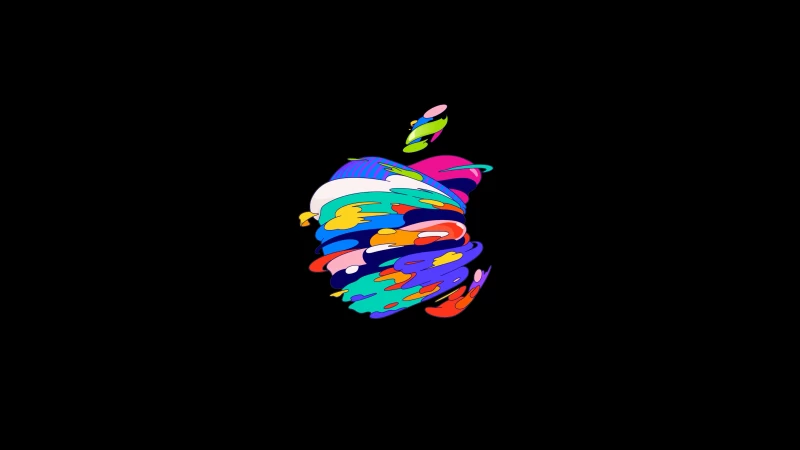 Apple logo, Mac, Black background, Colorful, AMOLED