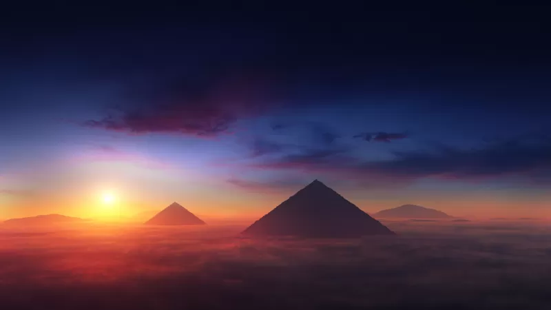 The Great Pyramid of Giza, Egyptian Pyramids, Seven Wonders of the Ancient World, Ancient architecture, Sunrise, Horizon, Egypt