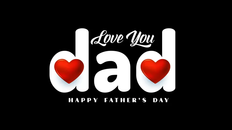 Love You Dad, Happy Fathers Day, Red Hearts, Black background, 5K, 8K