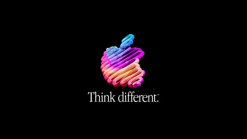 Think different, Apple slogan, Apple logo, Colorful, Black background, AMOLED