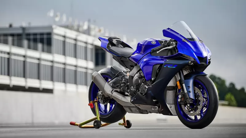 Yamaha YZF-R1, Icon Blue, Pit lane, Paddock stand, 2022, 4K wallpaper