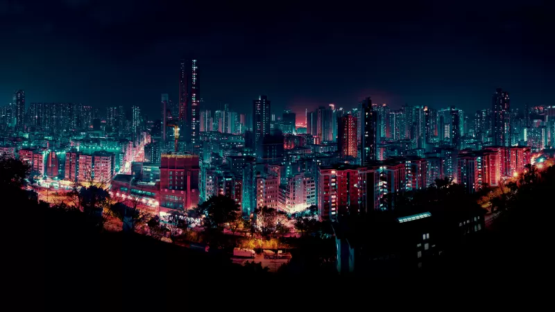 Cityscape, Night, Buildings, City lights, Night City, Dark Sky