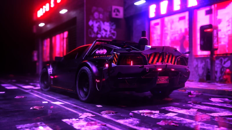 DMC DeLorean, Synthwave, Neon, Cyberpunk
