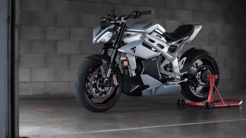 Triumph TE-1 wallpaper, Electric naked bike, Silver, Garage, 2022