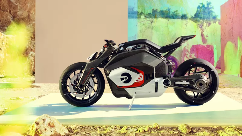 BMW Vision DC Roadster, Electric motorcycle, Concept bikes, Colourful backdrop, 4K wallpaper