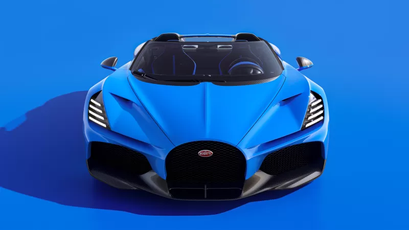 Bugatti W16 Mistral, Roadster, Hypercars, 2024, Blue background, 5K