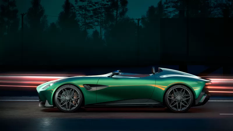 Aston Martin DBR22 speedster, Green, Light trails, Night road, 2022 wallpaper