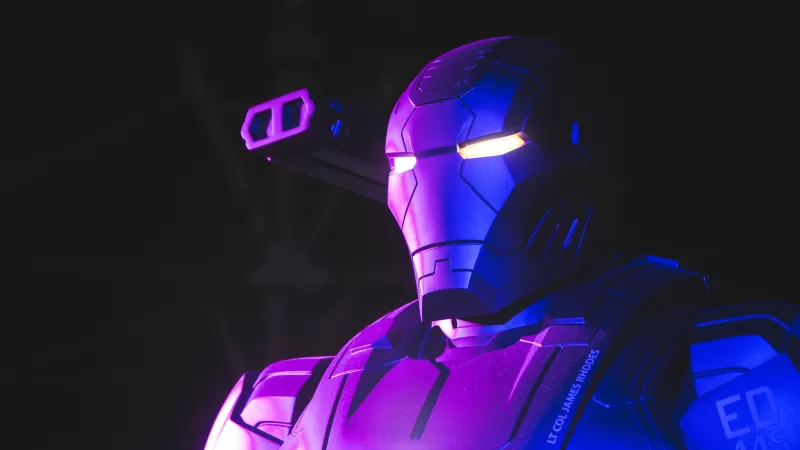 War Machine, Neon, Marvel Superheroes, Dark background, 5K