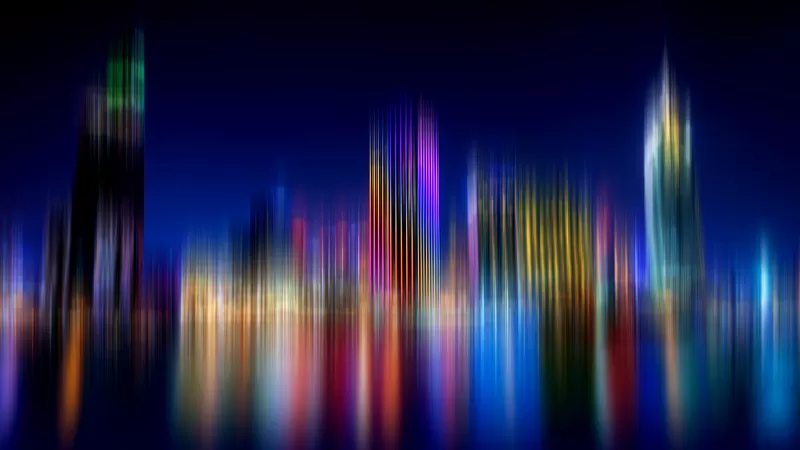 Cityscape, Panorama, Blurred lights, City lights, Skyline, 5K