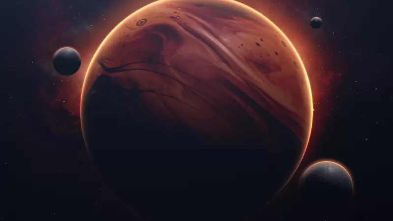 Rust planet wallpaper, Moons, Glowing rim