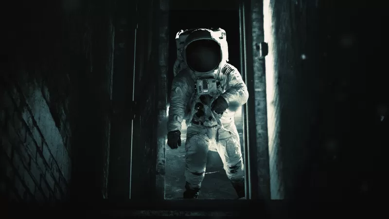Astronaut, Exploration, Dark background, Space suit, Alone