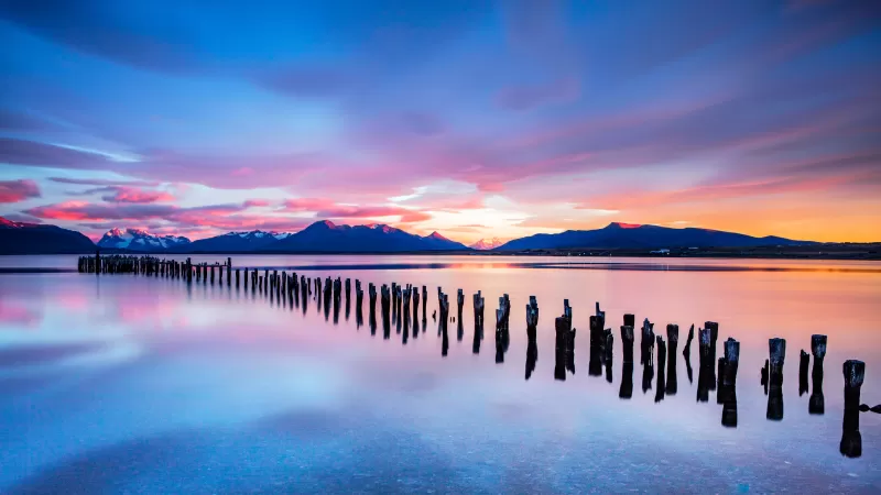 Torres del Paine National Park, Chile, Sunset, Scenery, Landscape, 5K, 8K