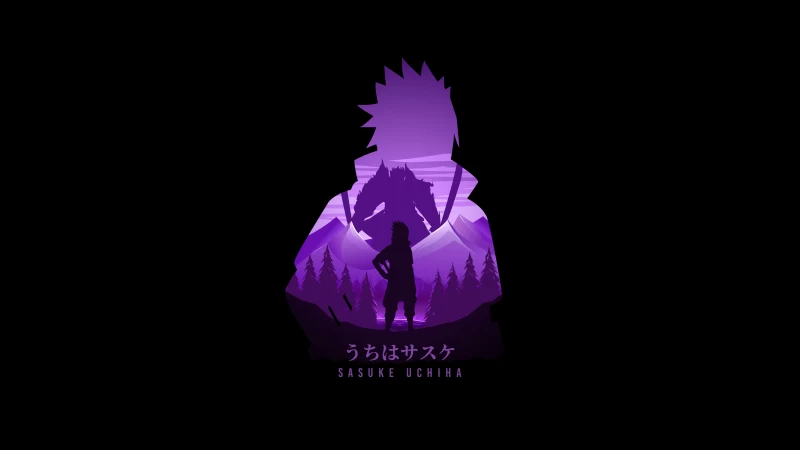 Sasuke Uchiha, Naruto, Minimal art, AMOLED, Black background