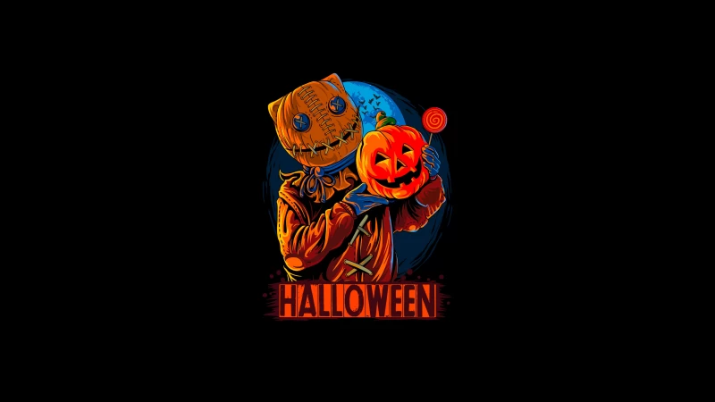 Halloween scarecrow, Scary, Halloween Pumpkin, Black background, AMOLED, 5K