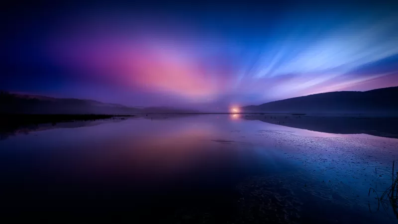 Aurora Borealis, Landscape, Dusk, Lake, Reflections, Dawn, 5K, 8K