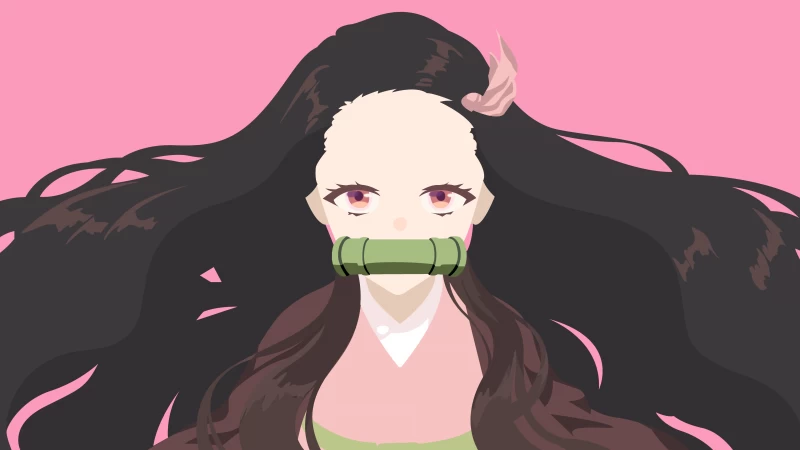 Nezuko Kamado, Pink background, Demon Slayer: Kimetsu no Yaiba, 4K