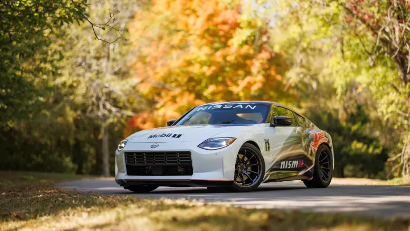 Nissan Z Nismo Performance Parts, Mobil 1 livery, Autumn forest road, 2023 wallpaper