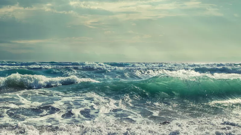 Seascape, Waves, Sunrays, 5K