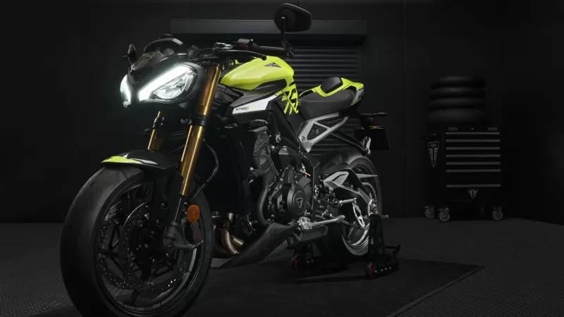 Triumph Street Triple 765 Moto2 Edition wallpaper, Lime green, Dark garage, 2022