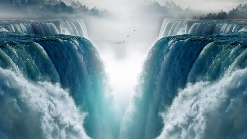 Waterfalls, Fog, Light, Birds, Scenic, 5K, 8K