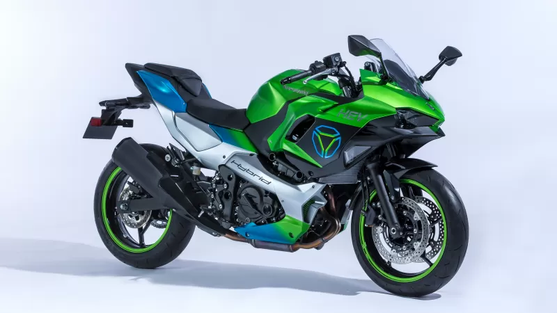 Electric Sports bikes, Kawasaki Ninja HEV, Hybrid bikes, 5K, White background