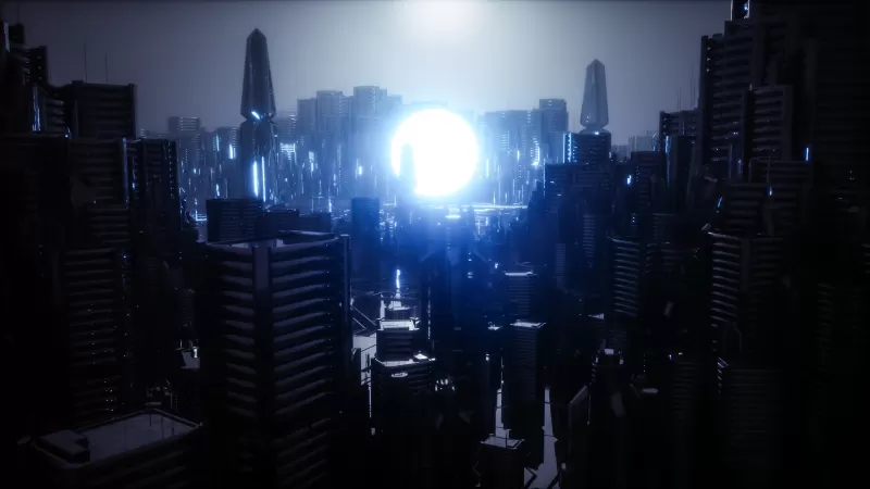 Futuristic city, Energy, Moon, Dark, Power