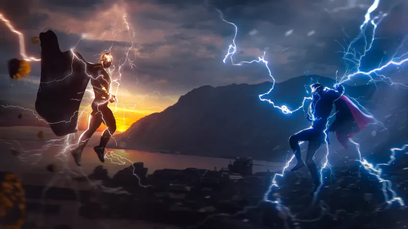Black Adam vs Thor wallpaper, Lightning, Crossover, Fan art, DC and Marvel