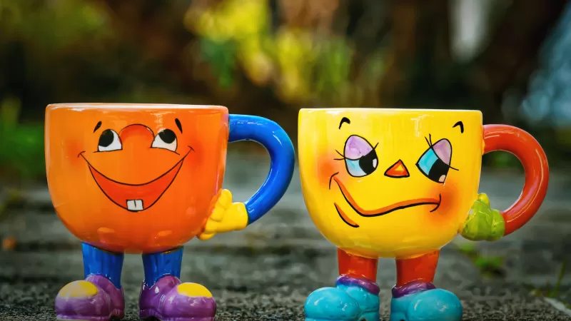 Cute cups, Couple cups, Happy cup, Sad cup, Emotions, Coffee cups