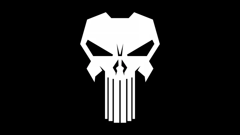 The Punisher logo, Black background, AMOLED, 5K, 8K, Marvel Comics
