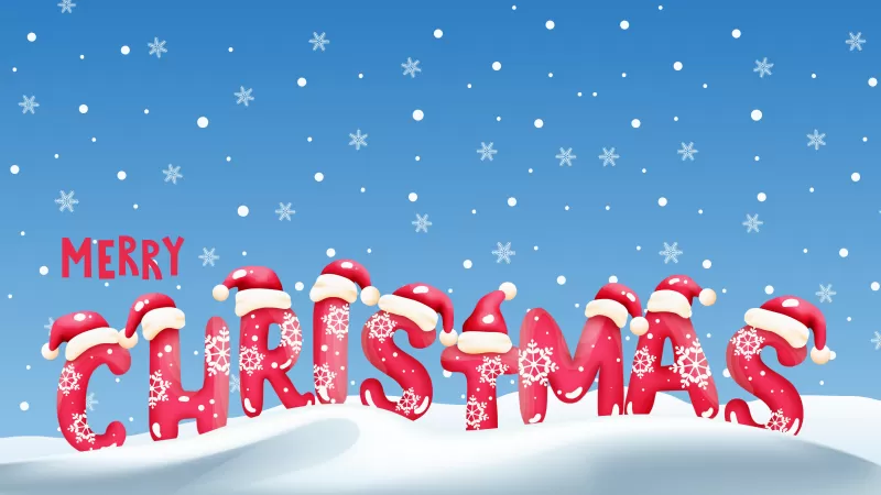 Merry Christmas, Snowfall, Winter, Snowflakes, Santa hat, 5K